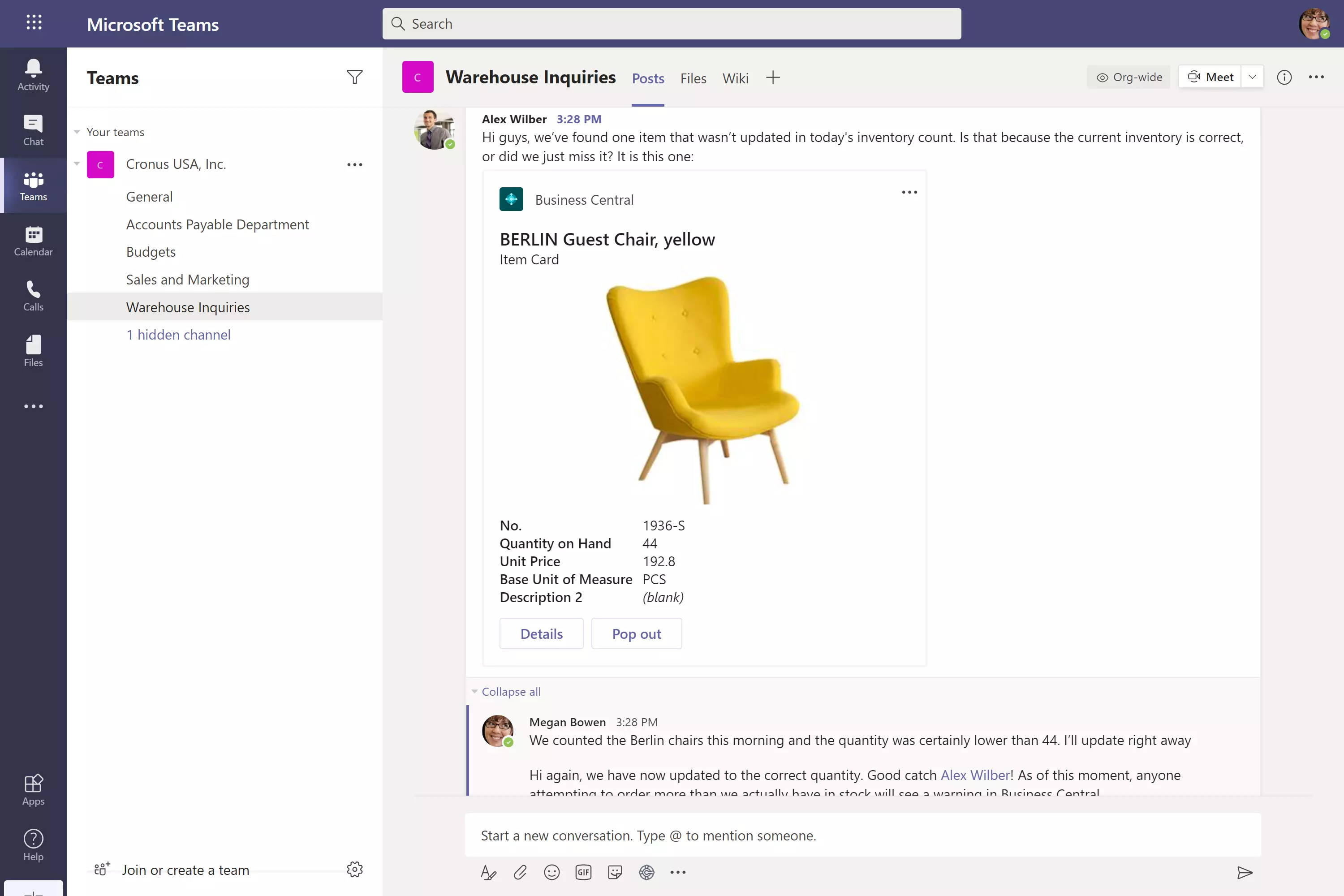 Microsoft Teams and Microsoft Dynamics 365 Business Central